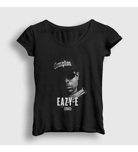 Presmono Kadın Siyah Straight Outta Compton Easy E T-Shirt 555990tt