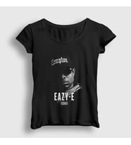 Presmono Kadın Siyah Straight Outta Compton Easy E T-Shirt 555990tt