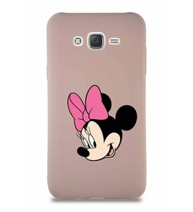 Samsung Galaxy J7 Core Soft Premier Kapak Minnie Mouse-B Tasarımlı Silikon Kılıf - Pudra (Şeffaf)