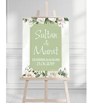 Söz Nişan Düğün İçin 50x70 Karşılama Panosu - Beyaz Gül Desenli