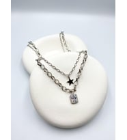 Şık Yıldız ve Baget Taş Detaylı Sİlver/Gümüş Zincir Kolye- Şık Modern