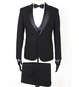 Jan Carlucci Slim Fit Şal Yaka-Çift Yırtmaç Siyah Drop 6 Damatlık Smokin - Full Set Yelek, Gömlek, Papyon