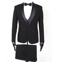 Jan Carlucci Slim Fit Şal Yaka-Çift Yırtmaç Siyah Drop 6 Damatlık Smokin - Full Set Yelek, Gömlek, Papyon
