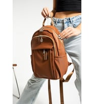 Saten Kumaş Kadın Sırt Çantası 38*28 Cm Yağmur İtici Kumaş Mega Bag Günlük Kullanıma Uygun (Taba)