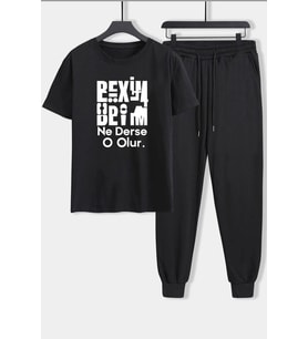 Unisex Beyim Ne Derse O Olur 2'li Eşofman Takımı (Siyah)