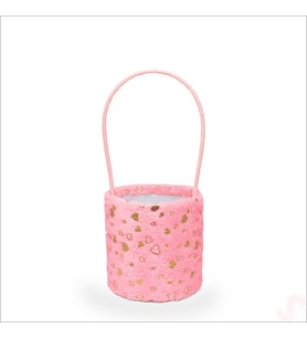 Hortum Saplı Kalpli Pembe Pelüş Kutu Küçük Boy - 12 cm