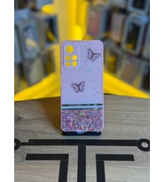 Redmi Note 11 5G Uyumlu Kelebek Figürlü Simli Parlak Telefon Kılıfı (Pembe)