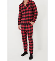 Erkek Pamuklu Gömlek Yaka Uzun Kol Regular Fit Ekose Pijama Takımı