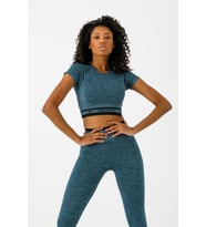 Maraton SlimFit Kadın Bisiklet Yaka  Petrol Crop Top