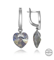 Swarovski Crystal Taşlı Gümüş Beyaz Kalp Sallantılı Kadın Küpe
