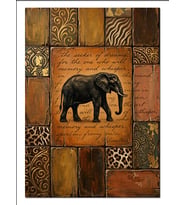 Fil Figürlü Vintage Patchwork Tablo Dekoratif Kanvas - Mdf Ahşap Tablo