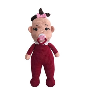 Bordo Kız Emzikli Tombiş Bebek Amigurumi Organik Oyuncak