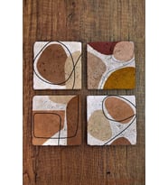 Doğal Taş Bardak Altlığı Pastel Renkler Baskılı 4'lü Set - Stone Coasters