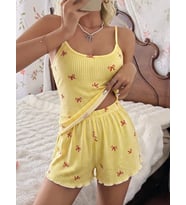 Giyim Kadın Sarı İnce Askılı Şortlu Pijama Takımı 5270