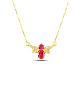 925 Ayar Zarif Ruby Kanatlı Arı Gümüş Kolye (Sarı)