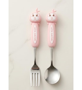 SEVİMLİ Figürlü Premium Çocuk BPA Free Paslanmaz Çelik Uçlu Çatal-Kaşık Set 24+ Ay pembe renk