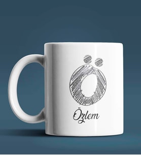 Kişiye Özel Ö Harfi Temalı Kara Kalem Tasarım Beyaz Renk Kupa