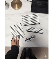 Adalinhome Lizy Modern Geometrik Desen Günlük&Ofis Seti (Defter-Akseuar Çantası-Kalemlik-Para Çantası) (Beyaz)
