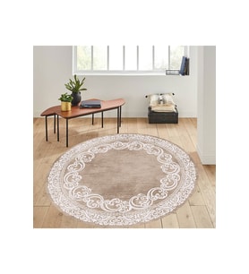Eliana Home Baskılı, Yıkanabilir Kaymaz Taban Yuvarlak Halı LNA7289-HK104 120x120 cm (Bej)