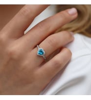 Aquamarine Mavi Taşlı Kalpli 925 Ayar Gümüş Bayan Yüzük, Sevgililer günü, Yıldönümü, Doğum Günü, Kalpli  Yüzük