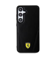 Galaxy S24 Kılıf Ferrari Orjinal Lisanslı M-safe Şarj Özellikli Sıcak Baskı V Çizgili Deri Kapak