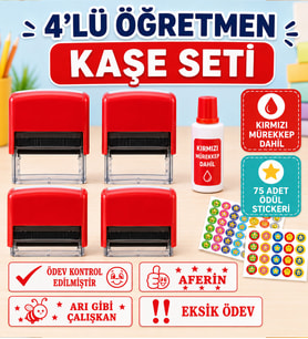 4’lü Mini Boy Öğretmen Kaşe Seti 25×10 mm – Mürekkep ve 75 Sticker