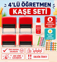 4’lü Mini Boy Öğretmen Kaşe Seti 25×10 mm – Mürekkep ve 75 Sticker