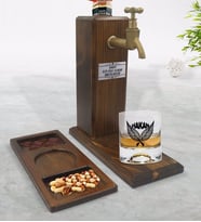 BK Gift Kişiye Özel İsimli Viski Bardağı & Musluklu Doğal Ahşap İçki Standı & Masif Ahşap Dikdörtgen Sunum Tabağı Çerezlik Hediye Seti-23