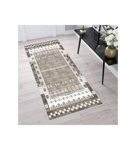Rovigo Home Dijital Baskı Yıkanabilir Kaymaz Taban Salon Halısı RVG1600 100x150 cm (Kahverengi)