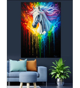 Gökkuşağı Renkli At Başı Dekoratif Kanvas - Mdf Ahşap Tablo
