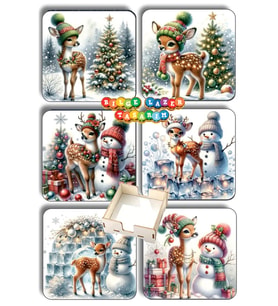 BİLGE tasarım Noel Yılbaşı Ahşap Bardak Altlığı - 6 lı set Set AHŞAP ÖZEL TASARIM KUTULU