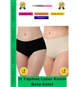 #Külot Lazer Kesim İz Göstermez Kaymayı Önleyen Doku 2 Beden Küçülten Hayalet Bato Külot 6'lı Set (Siyah-Bej)