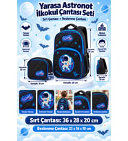 Yarasa Astronot İlkokul Okul Çantası Beslenme Çantası Sırt Çantası 2'li Set 36 x 28 x 20 cm