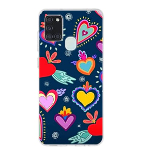 PrintiFy Samsung Galaxy A21s ile Uyumlu 1mm Slim Fit Retro Colors 3 Baskılı Şeffaf  Kılıf