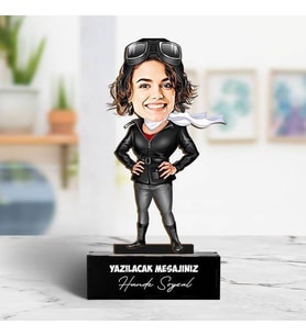 Kişiye Özel Pilot Kadın Karikatürlü Biblo