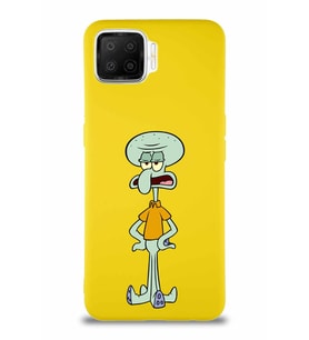 Oppo A73 Soft Premier Kapak Squidward Dokunaç Tasarımlı Silikon Kılıf - Sarı (Şeffaf)