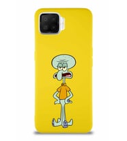 Oppo A73 Soft Premier Kapak Squidward Dokunaç Tasarımlı Silikon Kılıf - Sarı (Şeffaf)