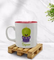 BK Gift Kişiye Özel Kaktüs Tasarımlı İçi Kırmızı Renkli Kupa Bardak Model 10