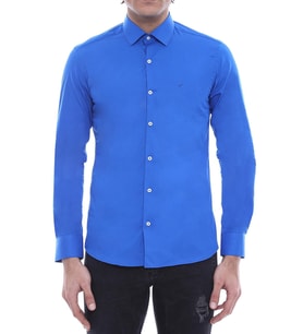 Pamuk Saten Slim Fit Mavi Erkek Gömlek - Wessi (Saks)