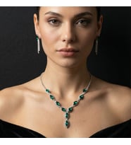 Accessories Yeşil Mekik Taşlı Su Yolu Kolye Küpe Takı Seti - Düğün, Kına, Nişan Gelin Takı Seti