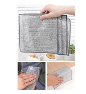 Yayke Çift Katlı Çok Amaçlı Tel Bez Mikrofiber Inox Bez Telli Bulaşık Bez (3Adet)