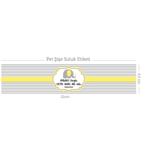 Suluk Pet Şişe ETİKETİ Erkek Çocuk Sarı Fil Concept - 24 adet Kuşe Etiket