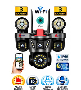 Esvision ES-9003 3 Lensli 9MP Akıllı WiFi Ptz Kamera Gece Görüşlü Güvenlik Kamerası