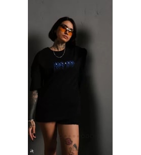 pilelistore- Unisex Bisiklet Yaka Baskılı Oversize T-Shirt - Siyah