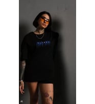 pilelistore- Unisex Bisiklet Yaka Baskılı Oversize T-Shirt - Siyah