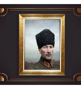 Altın Varaklı Çerçeveli Paspartulu Atatürk Tablo nl02A671 (Gold)