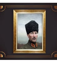 Altın Varaklı Çerçeveli Paspartulu Atatürk Tablo nl02A671 (Gold)