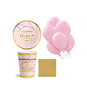 Happy Birthday Temalı Parti Seti Pembe 8 Kişilik