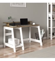 Country Ergonomik Çalışma Masası, Modern Bilgisayar Masası, Ev-Ofis (Beyaz - Antik Ceviz) (Beyaz - Kahverengi)