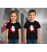 Unisex Ay Yıldızlı T-Shirt 19 Mayıs 29 Ekim 23 Nisan 10 Kasım Atatürk Çocuk Tişört (Siyah)